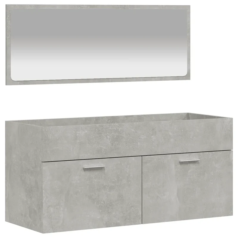 Armoire de bain murale avec miroir grand espace de rangement 100 x 38,5 x 46 cm en bois d'ingénierie gris béton 02_0049280