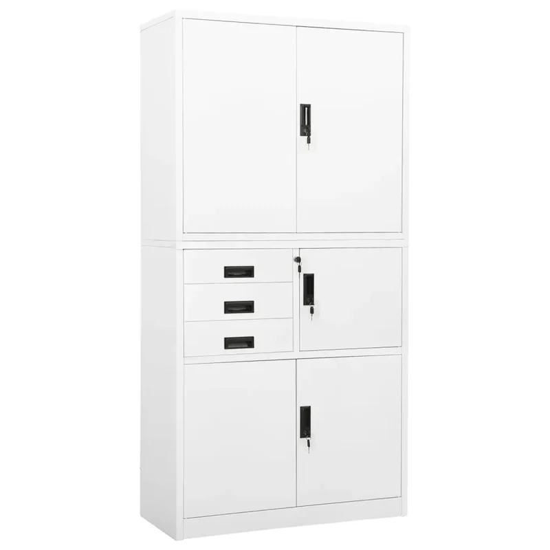 Armoire de bureau en acier design contemporain avec 3 étagères réglables 90 x 40 x 180 cm en acier blanc 02_0046911