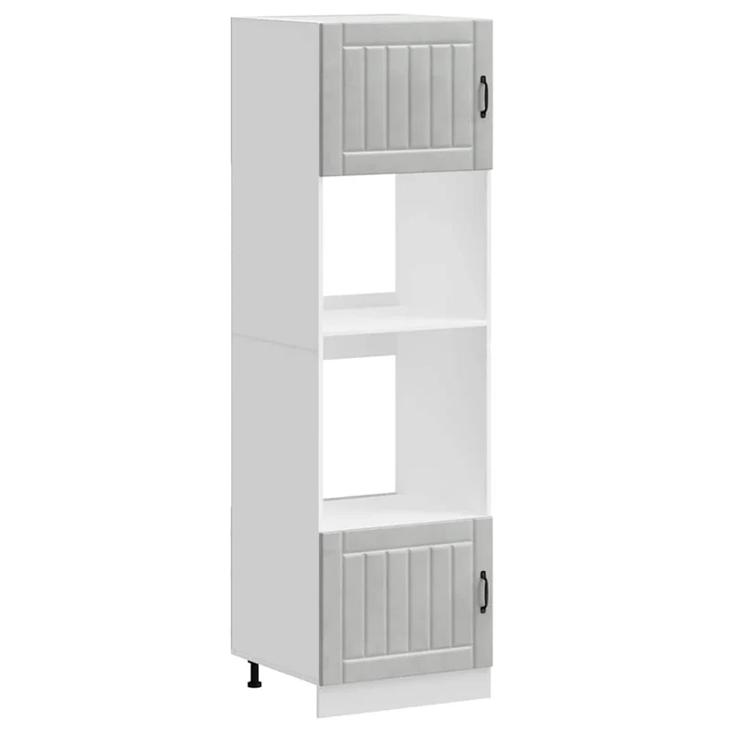 Lot de 2 armoires à four classiques 60 x 57 x 207 cm avec pieds réglables design peu encombrant en bois d'ingénierie gris béton 02_0055710