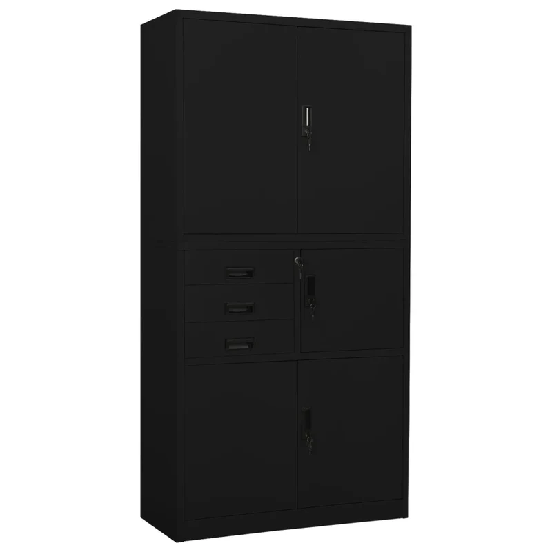 Armoire de bureau avec casier et 3 étagères réglables 90 x 40 x 180 cm design moderne en acier noir 02_0046913