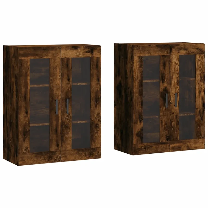 Lot de 2 armoires murales pratiques design contemporain rangement élégant 69,5 x 34 x 90 cm en bois d'ingénierie chêne fumé 02_0055437