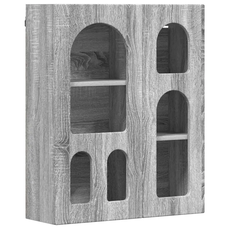 Armoire suspendue moderne avec 6 étagères 59 x 20 x 71 cm grande capacité rangement salle de bain en bois d'ingénierie gris sonoma 02_0054788