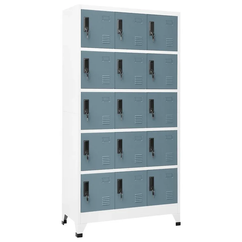 Armoire à casiers moderne avec 15 portes verrouillables 90 x 40 x 180 cm en acier gris 02_0047038