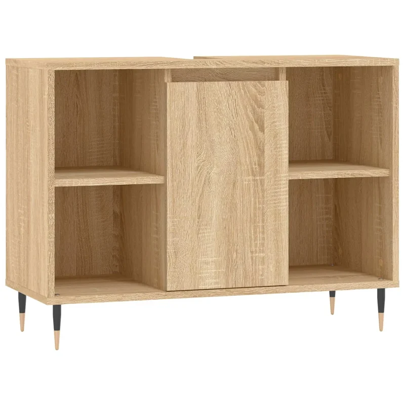 Armoire de salle de bain moderne 80 x 33 x 60 cm avec 4 étagères et pieds en fer style industriel en bois d'ingénierie chêne sonoma 02_0049052