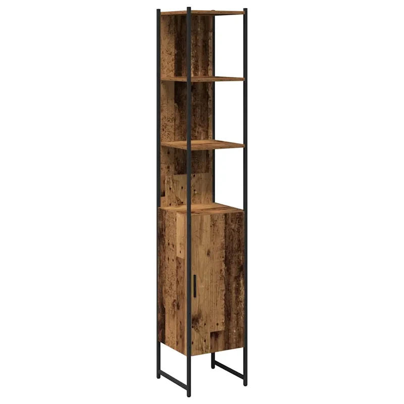 Armoire de salle de bain gain de place moderne avec étagères 33 x 33 x 185 cm en bois d'ingénierie bois ancien 02_0051855