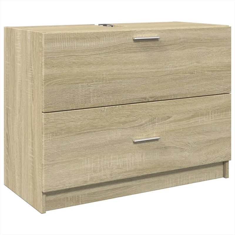 Armoire sous évier bois d'ingénierie grand espace rangement salle de bain 78 x 37 x 59 cm en bois chêne sonoma 02_0049537