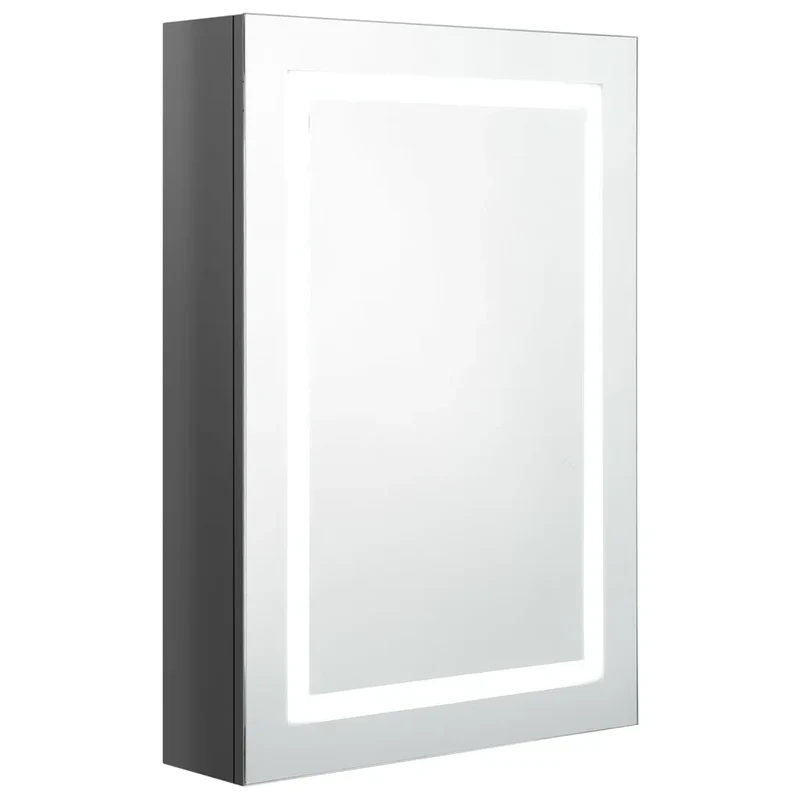 Armoire de salle de bain murale à miroir LED 50 x 13 x 70 cm 3 étagères design contemporain en MDF gris brillant 02_0046741