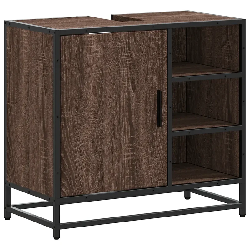 Armoire de lavabo rétro élégante salle de bain 65 x 33 x 60 cm grand espace de rangement style industriel en bois chêne 02_0049671
