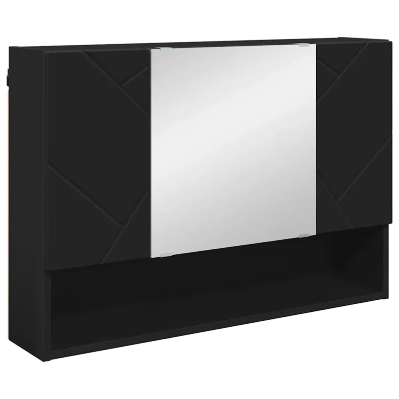 Armoire miroir moderne rangement intérieur avec 3 portes à charnières 80 x 17 x 55 cm en bois d'ingénierie noir 02_0052858