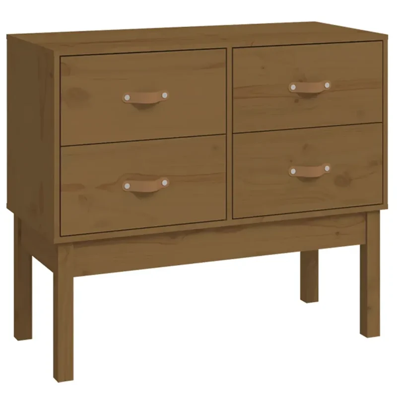Armoire console en bois de pin massif salon bureau 90 x 40 x 78 cm rangement optimal style rustique en bois marron miel 02_0048455