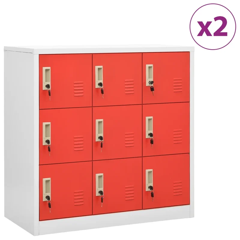 Lot de 2 armoires à casiers modernes avec serrures 90 x 45 x 92 cm en acier gris 02_0055166