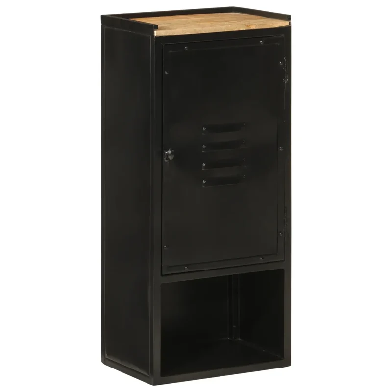 Armoire de salle de bain moderne bois de manguier 40 x 27 x 90 cm avec rangement pratique en fer noir 02_0047343