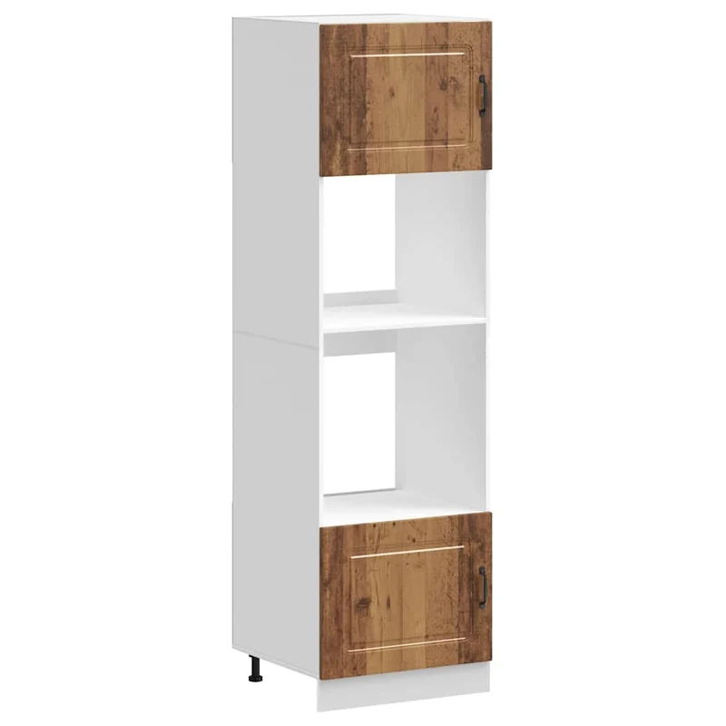 Lot de 2 armoires de four classiques 60 x 57 x 207 cm grand espace de rangement style ancien en bois d'ingénierie vieux bois 02_0055704