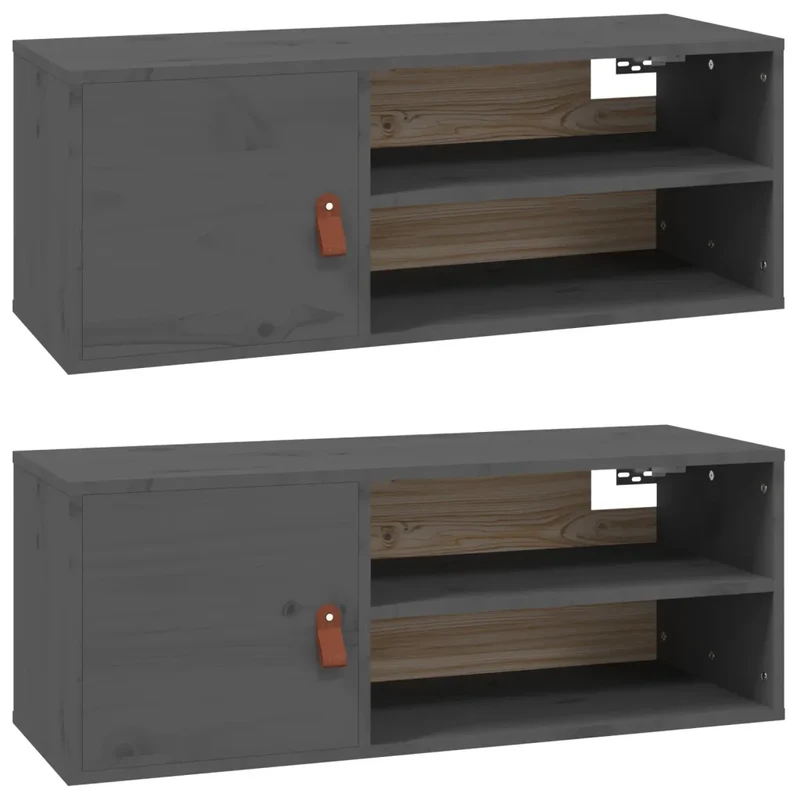 Lot de 2 armoires murales pratiques avec rangement 80 x 30 x 30 cm en bois de pin gris 02_0048387