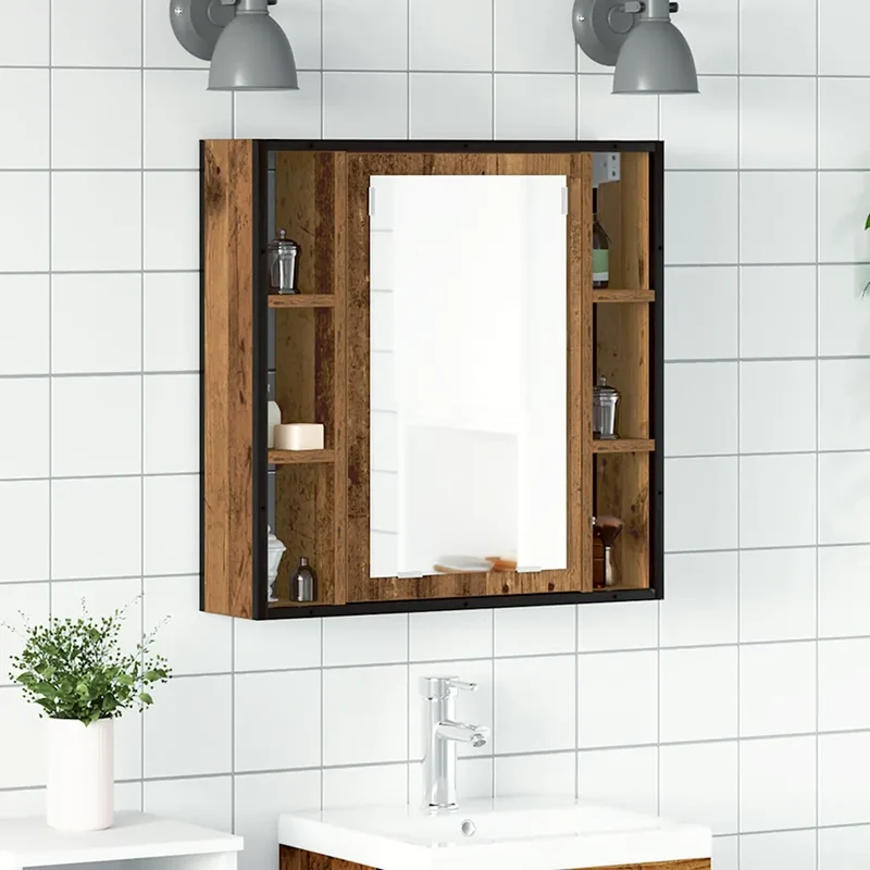 Armoire à miroir murale pratique style épuré salle de bain 60 x 16 x 60 cm en bois d'ingénierie vieux bois 02_0051846