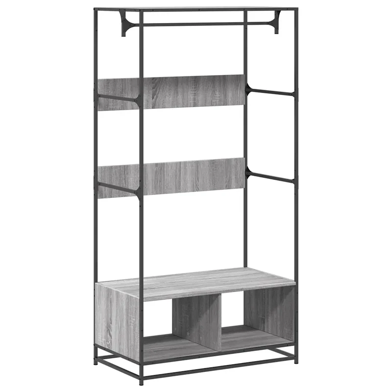 Armoire 90 x 50 x 180 cm grande capacité rangement design industriel entrée en bois gris 02_0049679