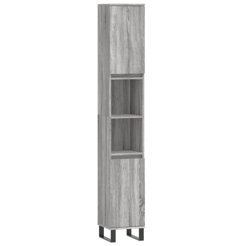 Armoire de bain avec 4 compartiments rangement 30 x 30 x 190 cm style industriel en bois d'ingénierie gris 02_0048995