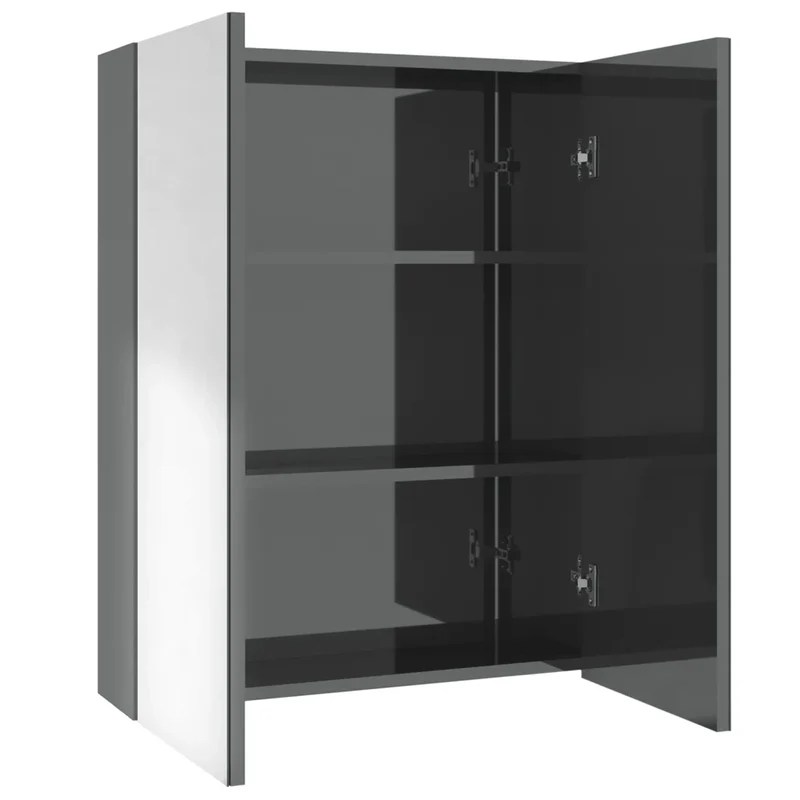 Armoire à miroir murale contemporaine 60 x 15 x 75 cm avec 3 compartiments en MDF gris brillant 02_0046792