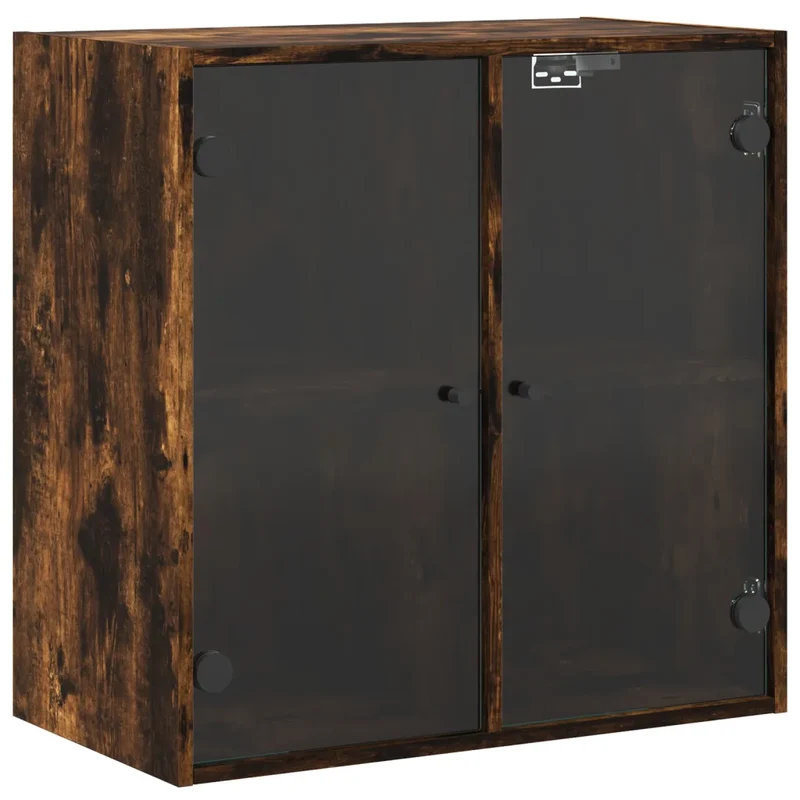 Armoire murale en chêne fumé 68 x 37 x 68 cm avec portes vitrées moderne et design polyvalent en bois noir 02_0049335