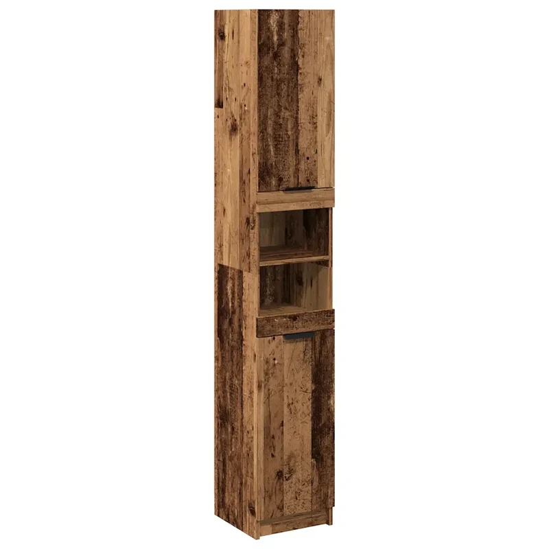 Armoire de salle de bain vieux bois rangement spacieux 32 x 34 x 188,5 cm en bois d'ingénierie marron 02_0050982