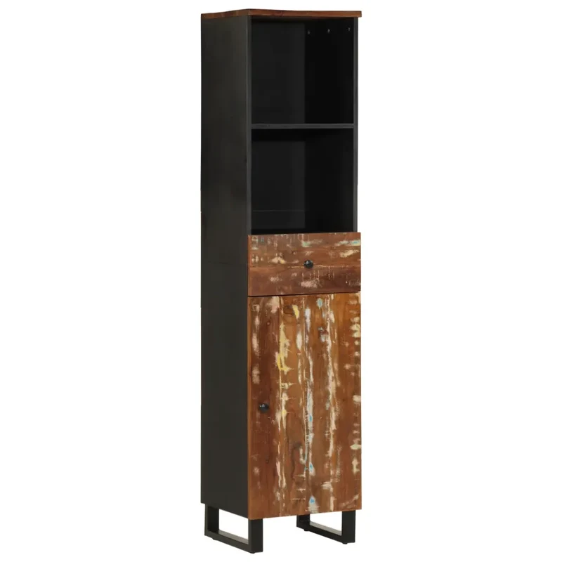Armoire de salle de bain bois de récupération massive 38 x 33 x 160 cm grand espace de rangement style contemporain en bois marron 02_0047137