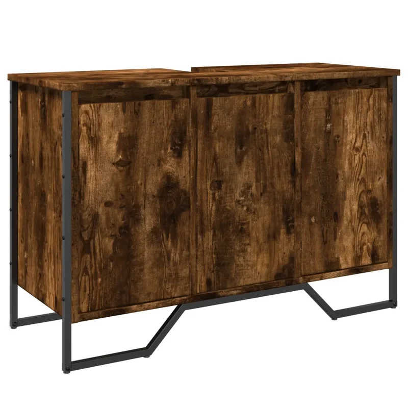 Armoire lavabo peu encombrante avec grand espace de rangement 91 x 35 x 60 cm en bois d'ingénierie chêne fumé 02_0049575