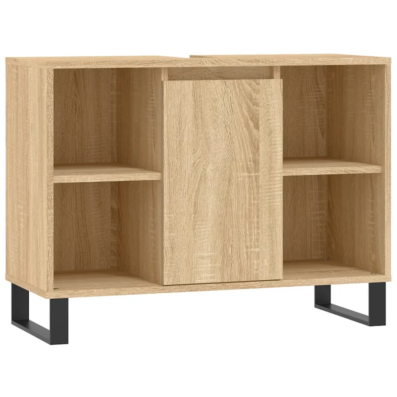 Armoire de salle de bain chêne sonoma 80 x 33 x 60 cm avec grands rangements style industriel en bois d'ingénierie chêne sonoma 02_0049066