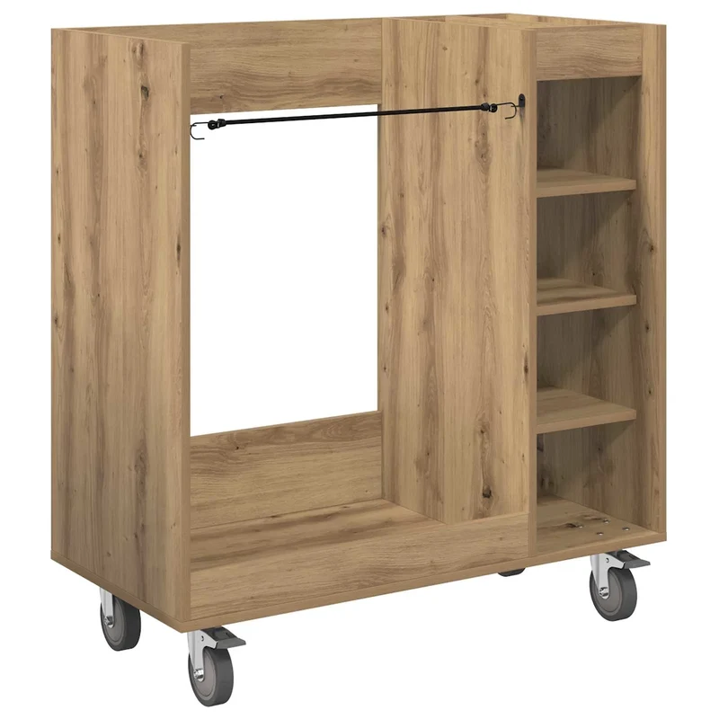 Armoire de rangement intérieure moderne avec 4 roues grand espace de stockage 90 x 45 x 98 cm en bois chêne artisanal 02_0055070