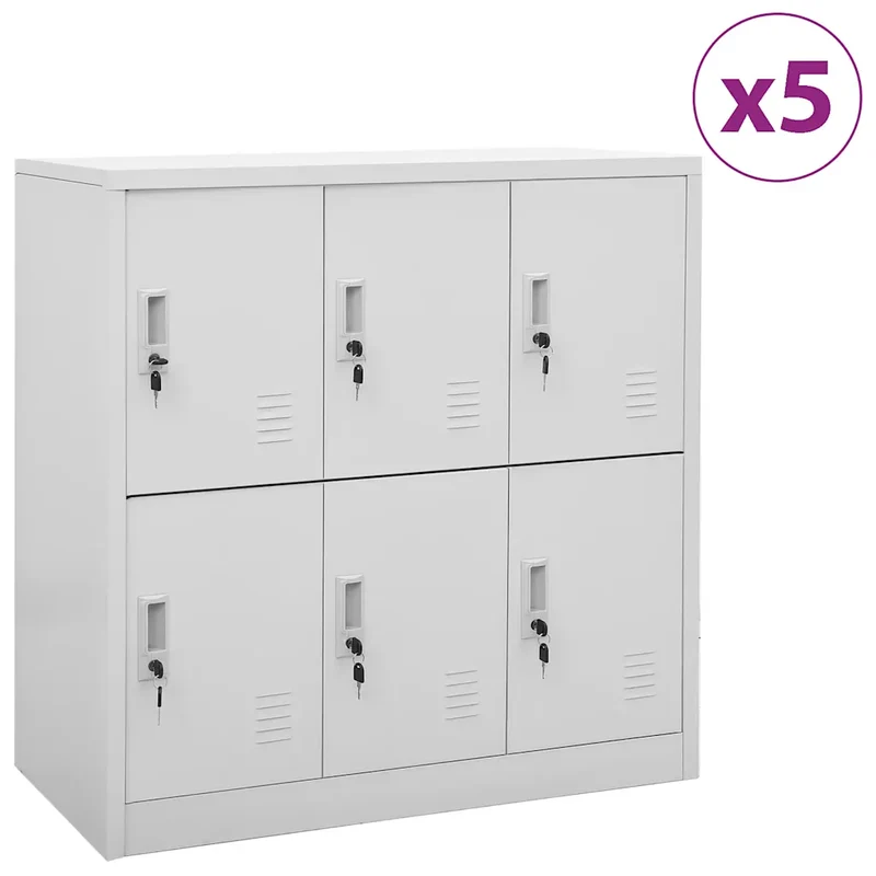 Lot de 5 armoires à casiers modernes avec serrures 90 x 45 x 92,5 cm en acier gris clair 02_0055160