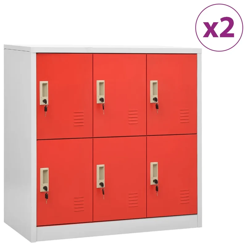 Lot de 2 armoires à casiers modernes 90 x 45 x 92 cm avec serrures et grand espace de rangement en acier gris clair 02_0055158