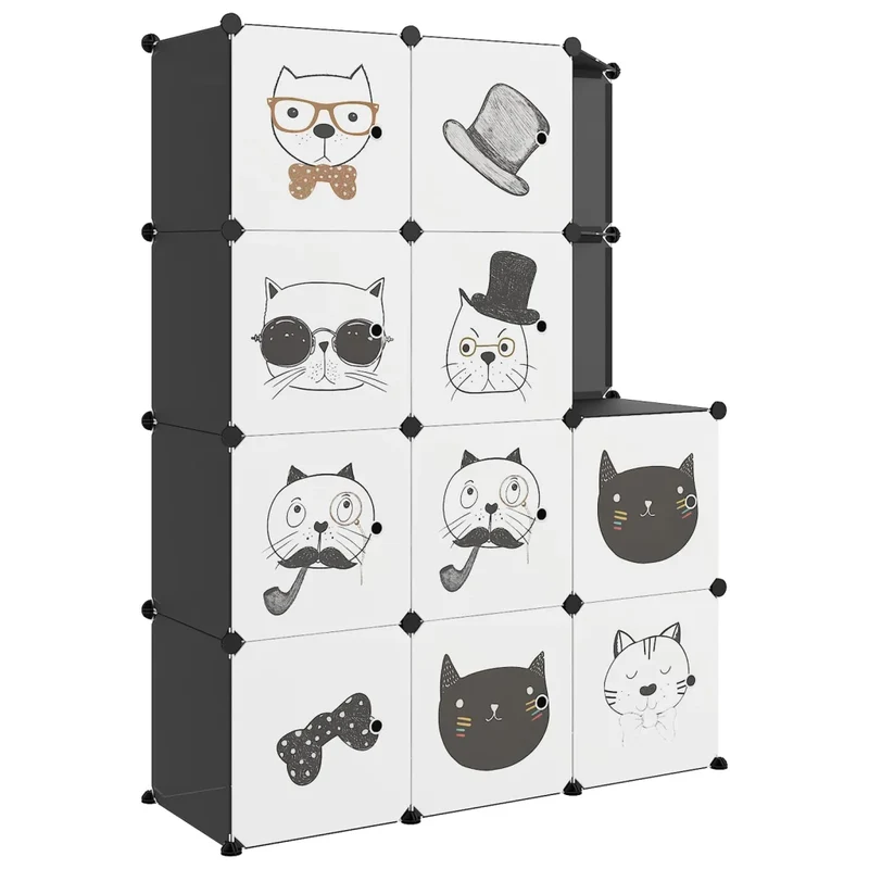 Armoire de rangement cubique enfants pratique 110 x 46,5 x 144 cm motif coloré en PP noir 02_0047052