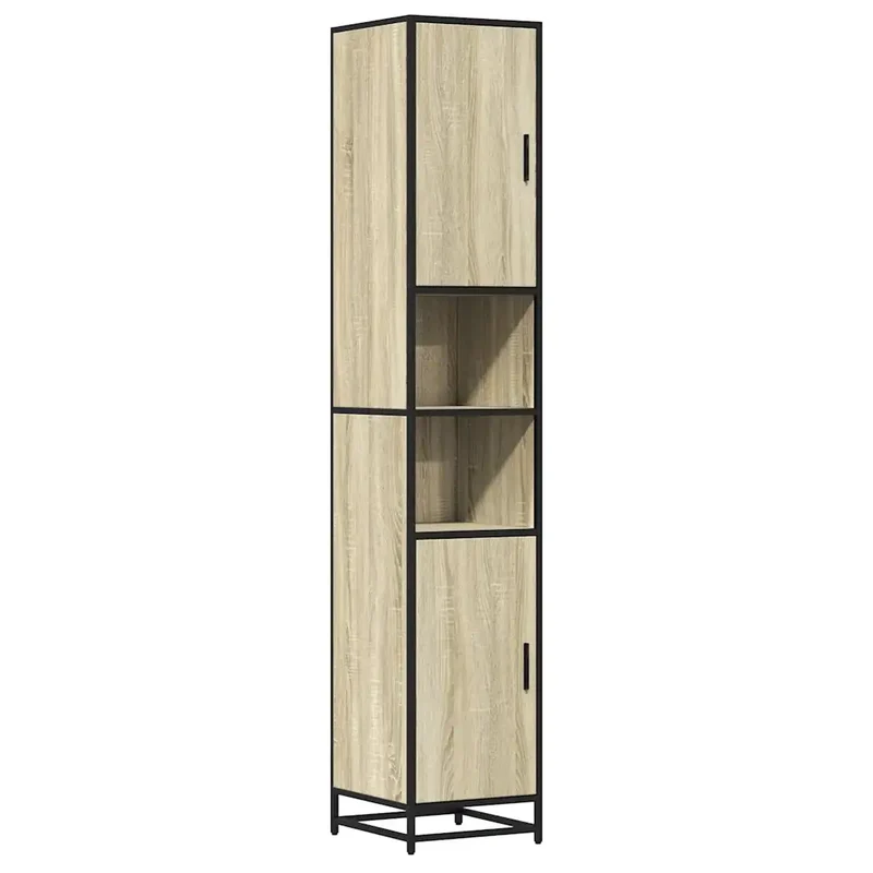 Armoire de salle de bain design moderne 35 x 37,5 x 188,5 cm avec grand espace de rangement en bois d'ingénierie chêne sonoma 02_0055630