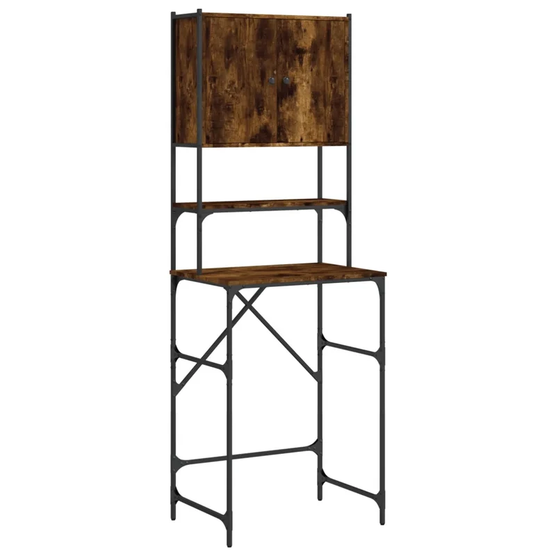 Armoire de machine à laver peu encombrante 68 x 48,5 x 194 cm espace de rangement idéal salle de bain en bois chêne fumé 02_0049395