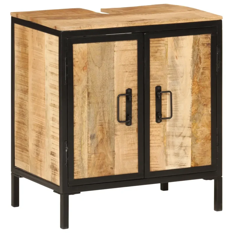 Armoire lavabo de salle de bain design épuré avec grand espace de rangement 55 x 35 x 60 cm en bois manguier 02_0047351