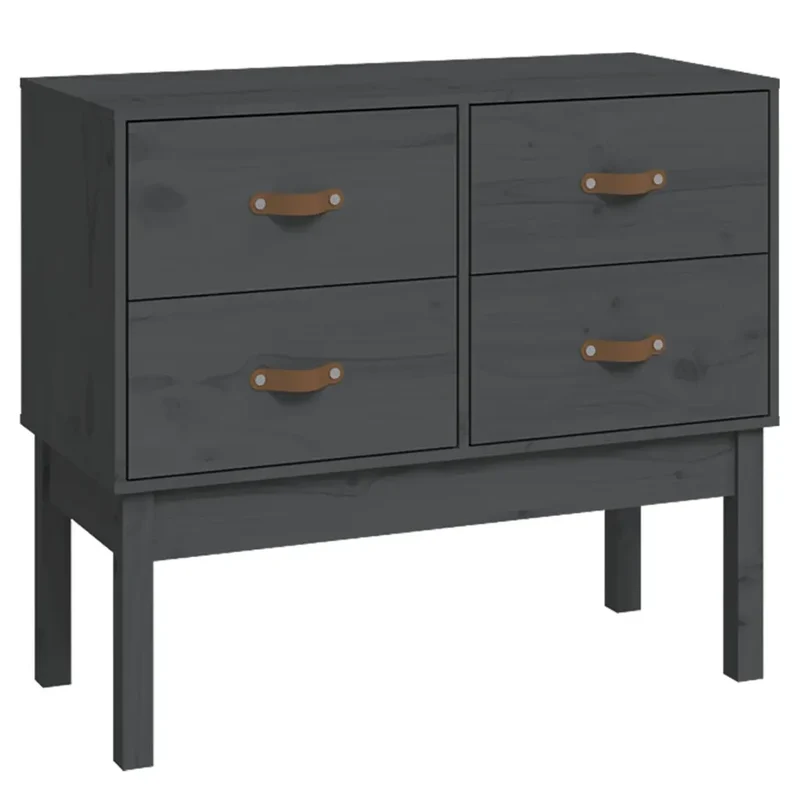 Armoire console bois de pin massif rangement moderne 90 x 40 x 78 cm en bois gris 02_0048454