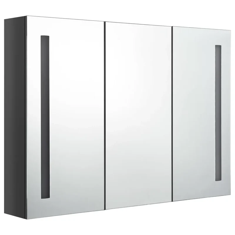Armoire de salle de bain miroir LED contemporaine 89 x 14 x 62 cm avec éclairage doux en MDF gris brillant 02_0046750