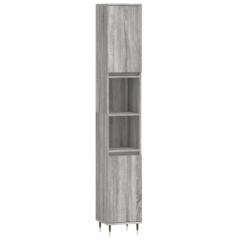 Armoire de bain rangement flexible 30 x 30 x 190 cm style industriel finition lisse en bois d'ingénierie gris 02_0048987