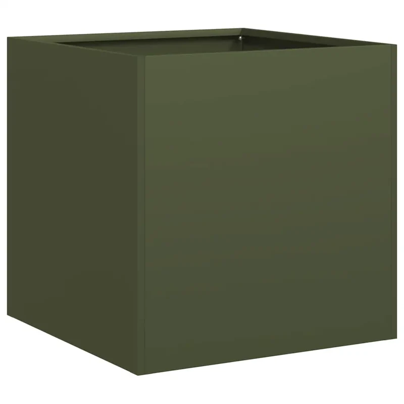 Jardinière moderne pour jardin balcon 40 x 40 x 40 cm avec fond ouvert élégante en acier laminé à froid vert olive 02_0051454