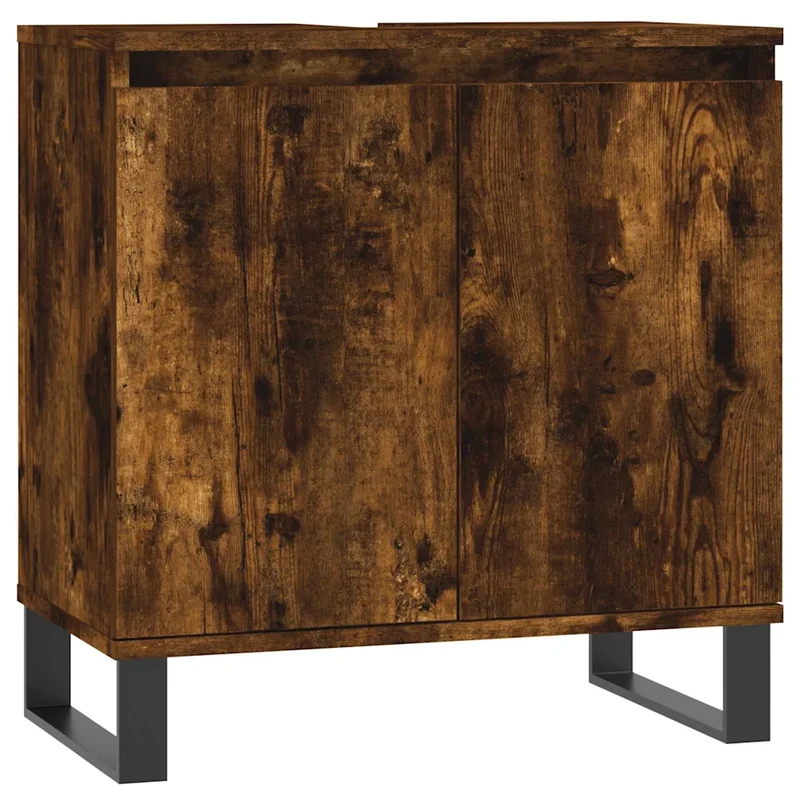 Armoire de salle de bain moderne avec rangement 58 x 33 x 60 cm style industriel en bois d'ingénierie chêne fumé 02_0049032