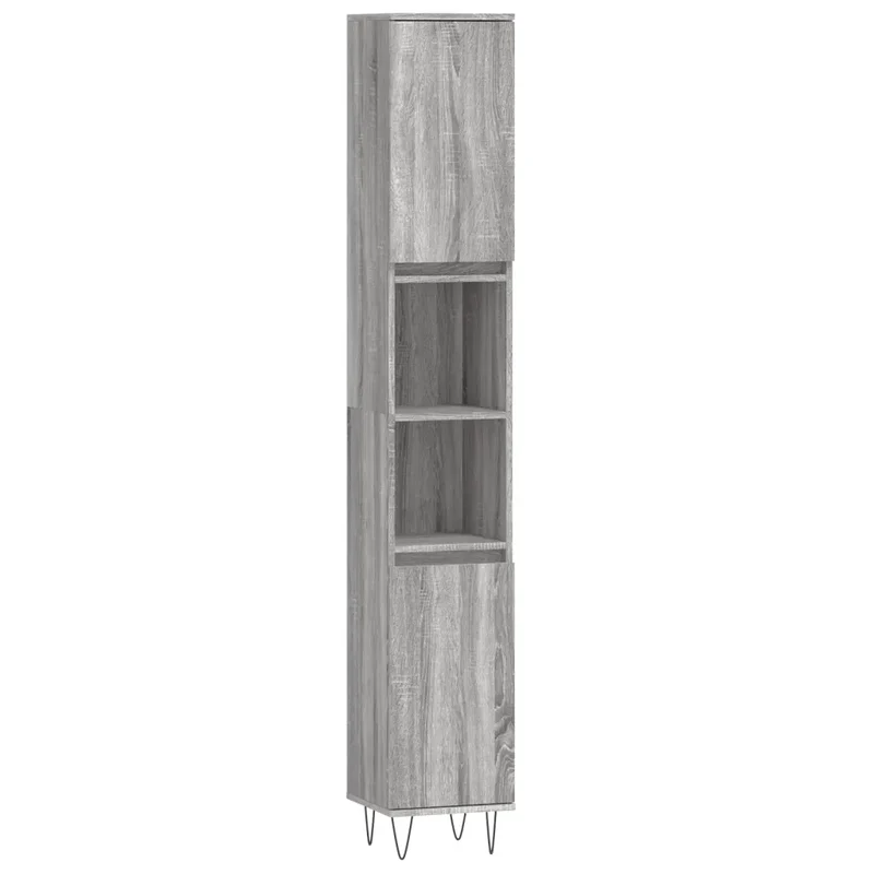 Armoire de bain moderne avec portes et étagères 30 x 30 x 190 cm style industriel en bois d'ingénierie sonoma gris 02_0048991