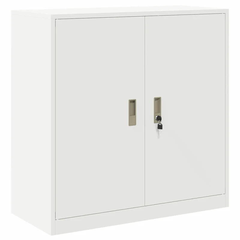 Armoire de rangement moderne design industriel 90 x 40 x 90 cm avec portes verrouillables en acier blanc 02_0054820