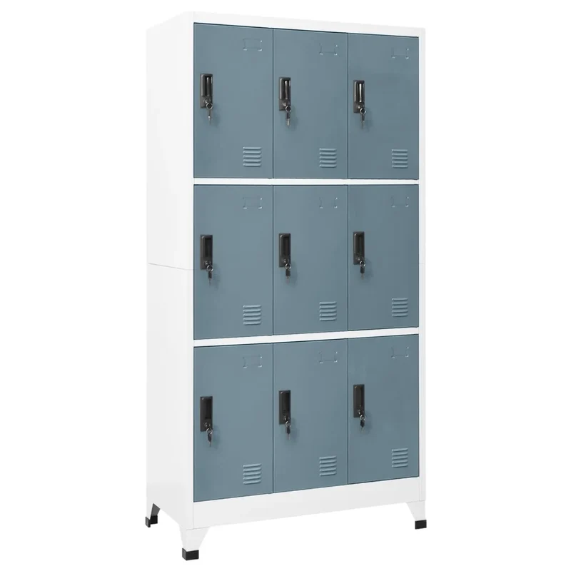 Armoire à casiers moderne 90 x 45 x 180 cm rangement sécurisé 9 portes verrouillables en acier gris 02_0047023
