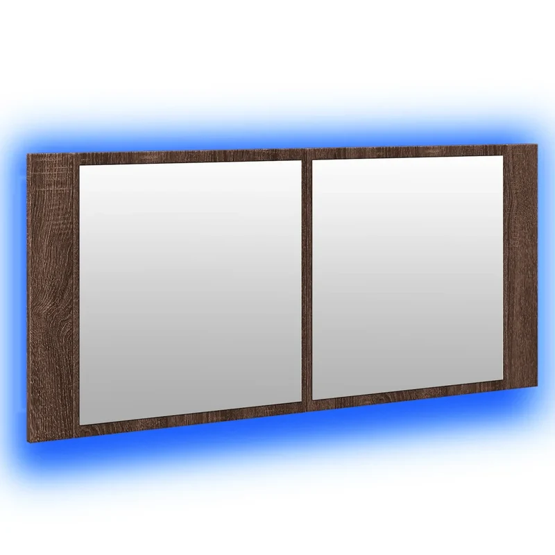 Armoire à miroir LED moderne 100 x 12 x 45 cm avec rangement espace organisé en bois d'ingénierie chêne marron 02_0049287