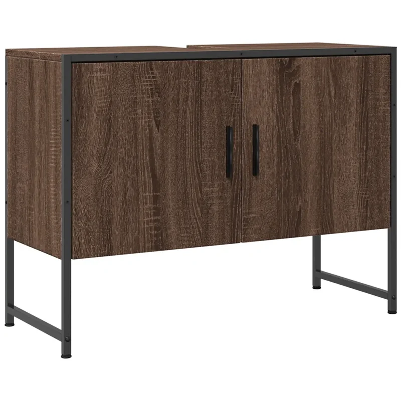 Armoire lavabo salle de bain rangement espace optimisé 80 x 33 x 60 cm en bois d'ingénierie marron 02_0049459