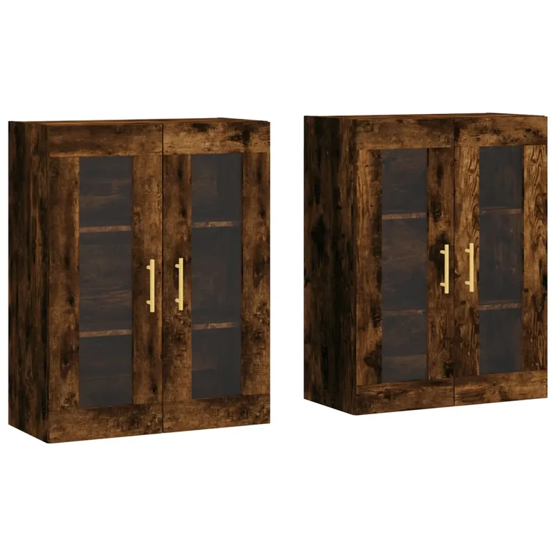 Lot de 2 armoires murales design polyvalent 69,5 x 34 x 90 cm en bois d'ingénierie chêne fumé 02_0055425