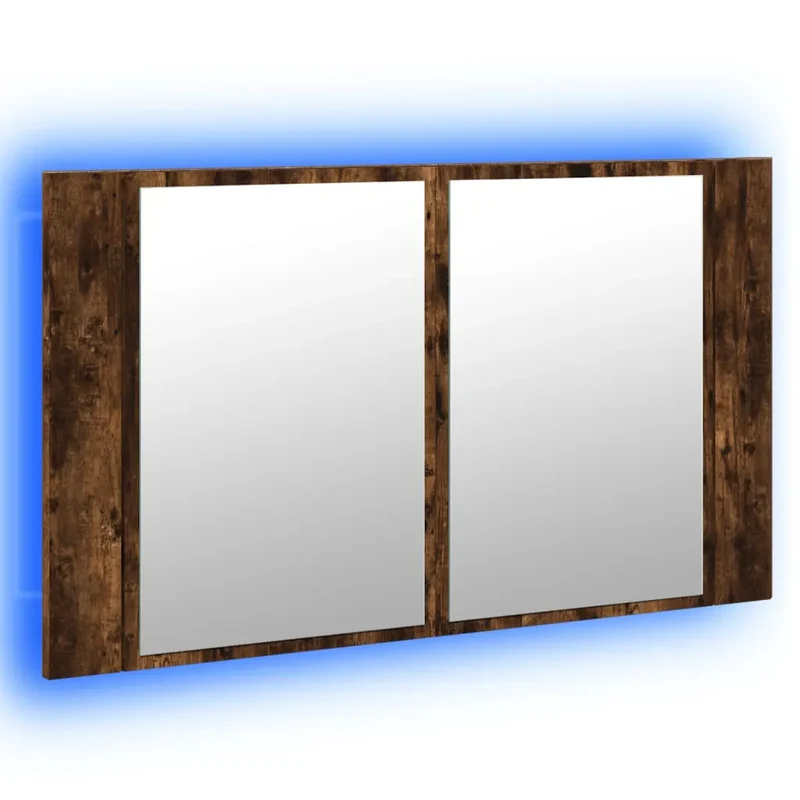 Armoire à miroir LED moderne salle de bain 80 x 12 x 45 cm avec rangement pratique ambiance cosy en bois d'ingénierie chêne fumé 02_0049282