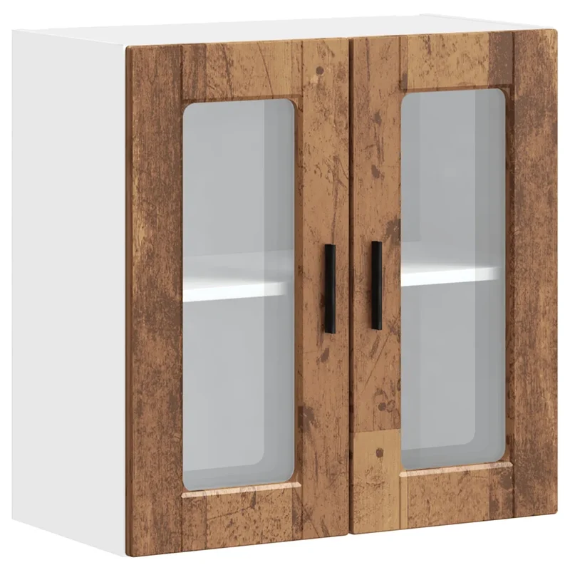 Armoire murale de cuisine design avec porte en verre 60 x 31 x 60 cm espace de rangement confortable en bois vieux bois 02_0050430