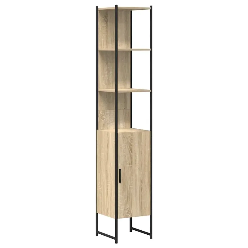Armoire de salle de bain gain de place moderne 33 x 33 x 185 cm rangement chic en bois d'ingénierie sonoma 02_0051972