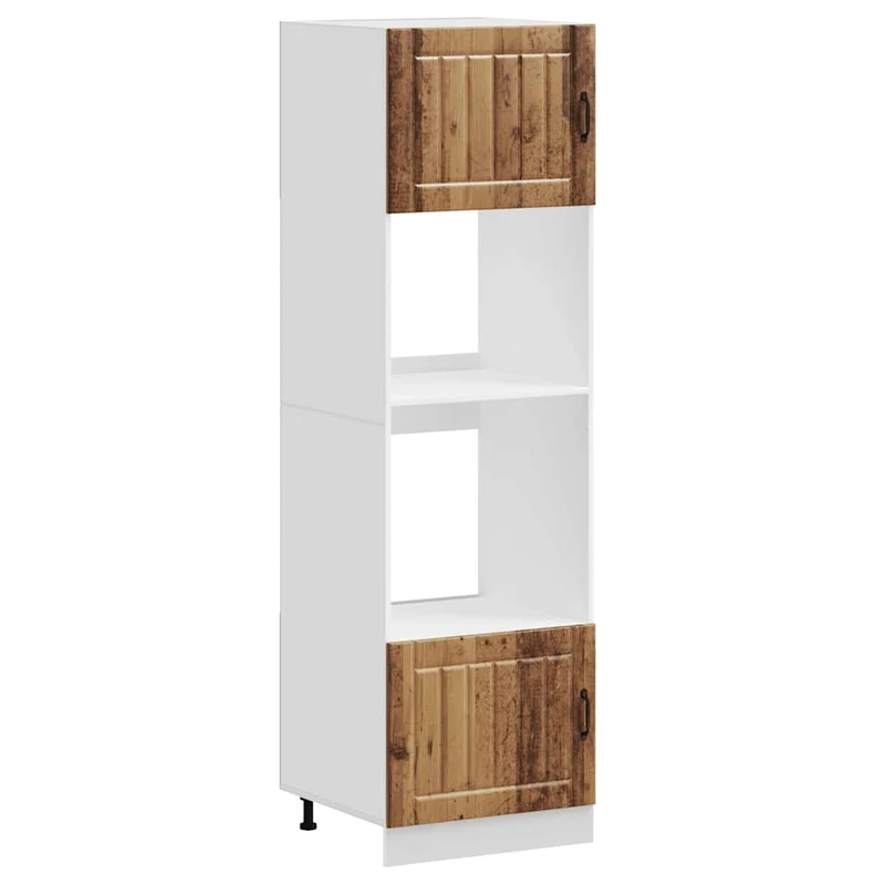 Lot de 2 armoires à four classiques bois d'ingénierie pour cuisine 60 x 57 x 207 cm avec pieds réglables en bois ancien 02_0055714