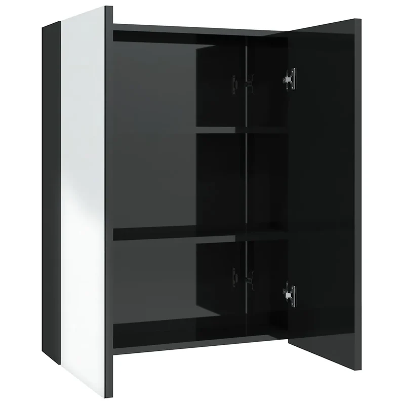 Armoire à miroir murale moderne rangement 60 x 15 x 75 cm en MDF noir brillant 02_0046791